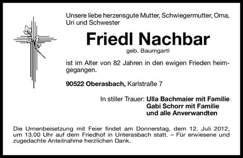 Traueranzeigen Von Friedl Nachbar Trauer Nn De