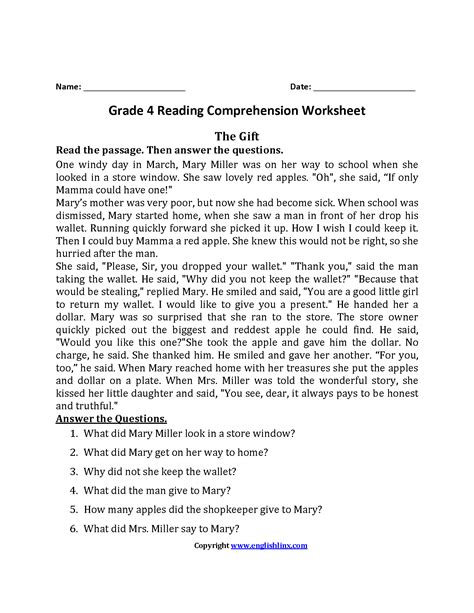 Reading Worksheets Fourth Grade Reading Worksheets