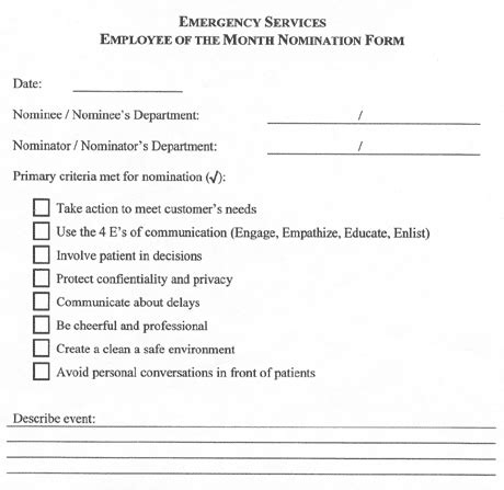 Employee Of The Month Nomination Template