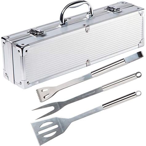 Ustensiles Pour Barbecue En Acier Inox Avec Manches En Bois D Acacia Et