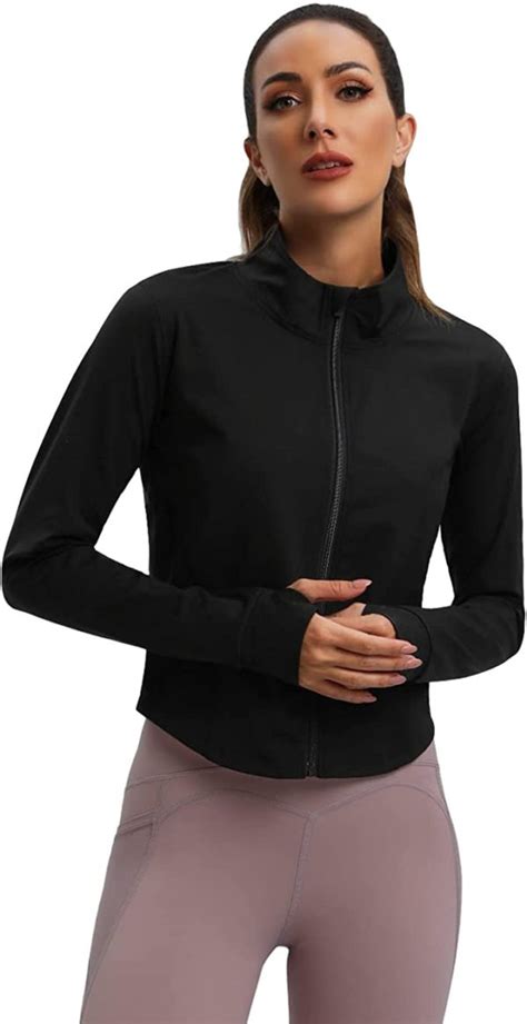 Womens Full Zip Workout Jacket Slim Fit Stretch Athletic Running WF