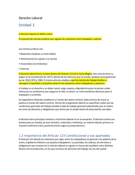 Resumen Derecho Laboral Derecho Laboral Unidad El Derecho Laboral