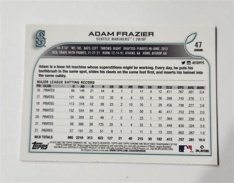 Topps Chrome Sonic Prism Refractor Adam Frazier For Sale