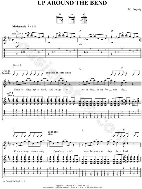 Creedence Clearwater Revival Up Around The Bend Guitar Tab In C Major