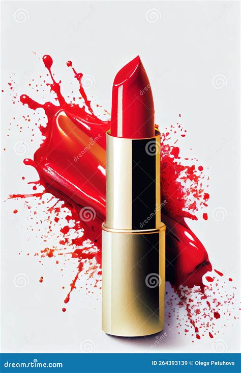 A Red Lipstick with a Splash of Red Paint on it S Side and a White ...