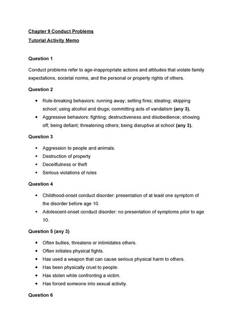 Chapter 9 Conduct Problems Tutorial Activity Memo Tagged Slk 310