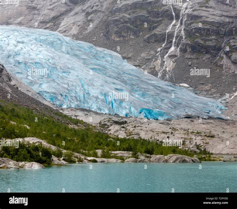 Summer Overcast View To Nigardsbreen Glacier Jostedal Norway Stock