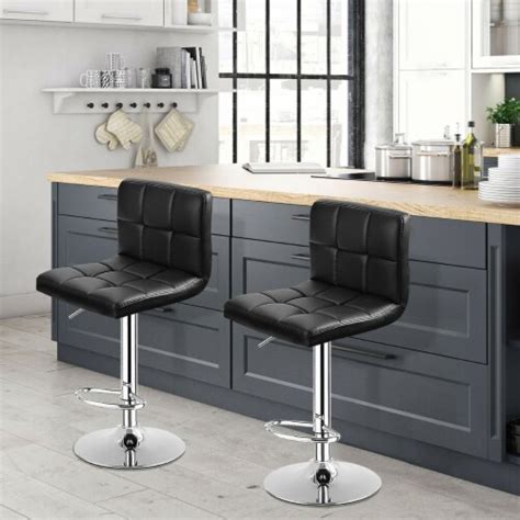 Set Of Bar Stools Pu Leather Adjustable Barstool Swivel Pub Chairs