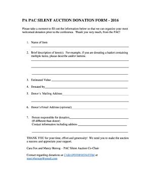 Fillable Online Pa Pac Silent Auction Donation Form Fax Email