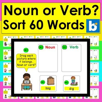 Boom Cards Noun Verb Sort Words With Audio For All Words Digital Center