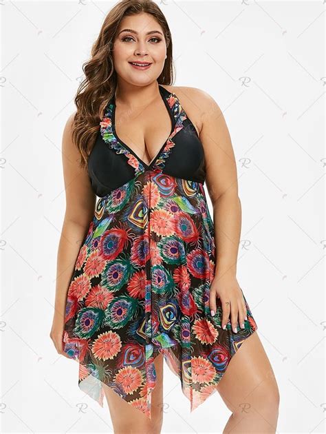 Floral Print Asymmetrical Tankini Set For Plus Size Women