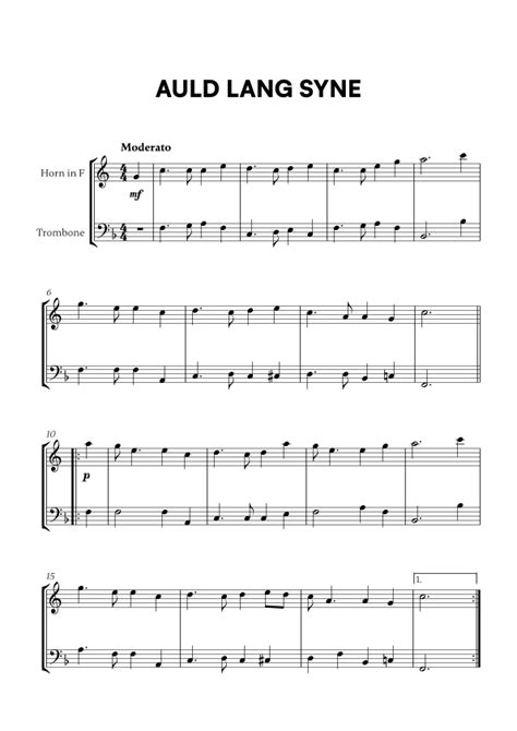 Auld Lang Syne For French Horn And Trombone Arr Cadenza Editions