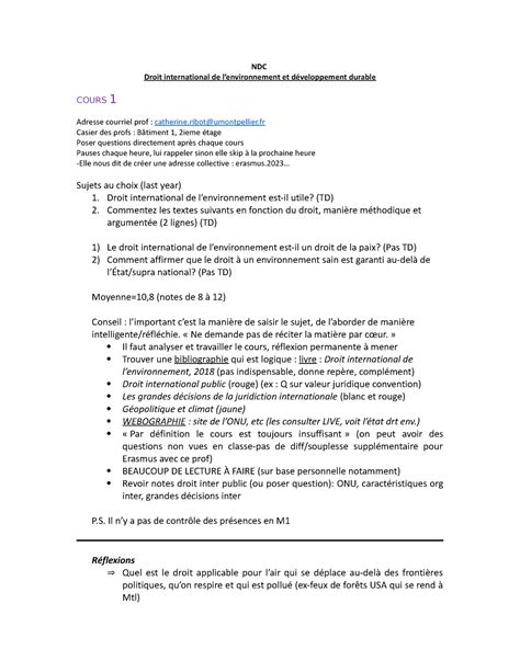 Cours 1 ndc - NDC Droit international de l’environnement et ...