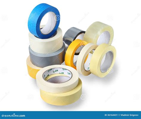 Several Rolls Of Adhesive Tapes Of Different Colors, Sizes, Purp Stock ...