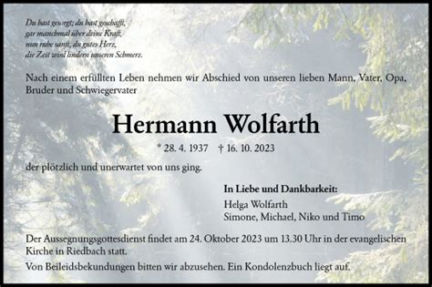 Traueranzeigen von Hermann Wolfarth Südwest Presse Trauer