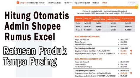 Hitung Biaya Admin Shopee Menggunakan Rumus Excel Youtube