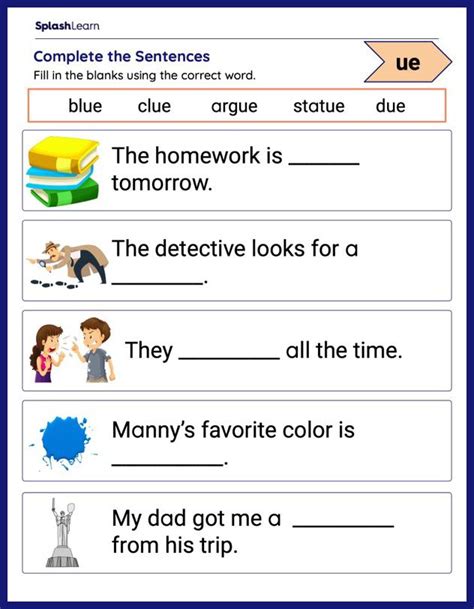 Use The Correct Word To Fill In The Blanks Ela Worksheets Splashlearn