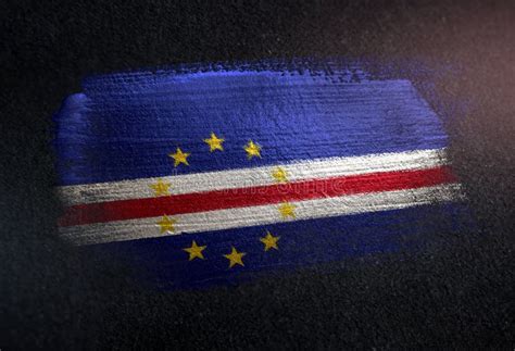 Cape Verde Flag Made Of Metallic Brush Paint On Grunge Dark Wall Stock