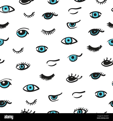 Doodle Eyes Seamless Pattern Vector Background With Cute Blue Eyes And