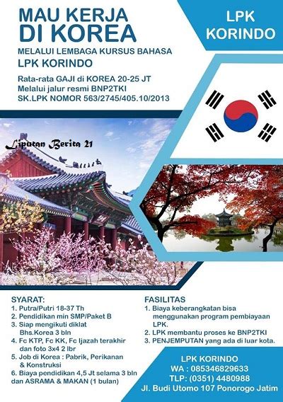 Buka Lowongan Kerja Di Korea Melalui Lembaga Resmi LPK Korindo 2019