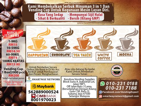 Pembekal Instant Powder Serbuk Minuman Untuk Vending Machine Cup Hot Cold Kenshou Vending