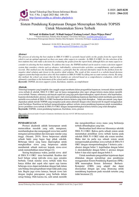 PDF Sistem Pendukung Keputusan Dengan Menerapkan Metode TOPSIS Untuk