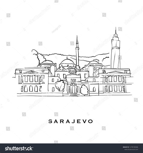 Sarajevo Bosnia Herzegovina Famous Architecture Outlined Stock Vector ...