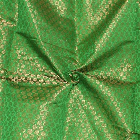 Green Brocade Art Silk Fabric Solid Pattern Fabric For