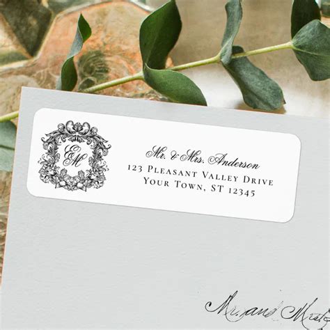 Monogram Crest Elegant Wedding Return Address Label Zazzle