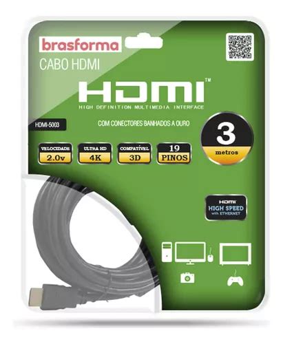 Cabo Hdmi M Pinos Ethernet Metros K Ultra Hd D Mercadolivre