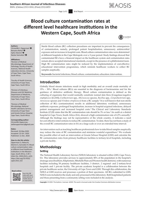 Pdf Blood Culture Contamination Rates At Different Health Care