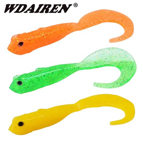 5Pcs Lot Single Tail Soft Worm Fishing Lures 8cm 3 8g Jig Wobbler