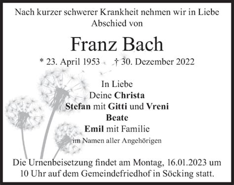 Traueranzeigen Von Franz Bach Trauer Merkur De