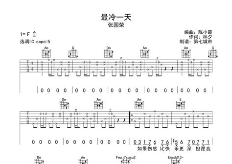 张国荣《最冷一天》吉他谱 C调弹唱六线谱 琴魂网