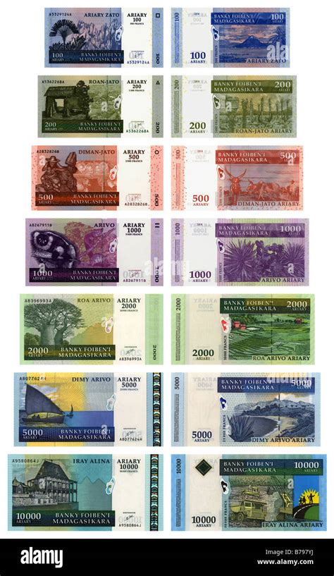 Set of all Malagasy Ariary banknotes, front and back Stock Photo - Alamy