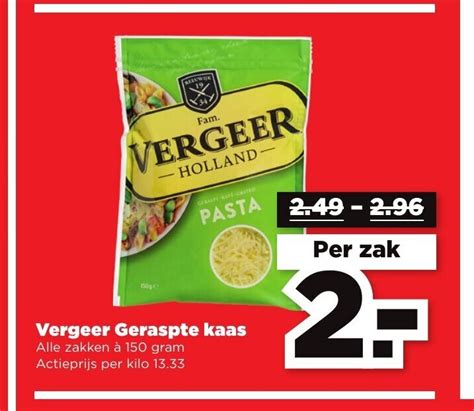 Vergeer Geraspte Kaas 150 Gram Aanbieding Bij PLUS