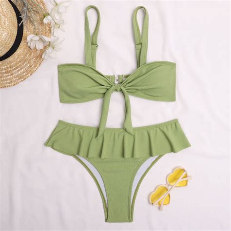 Plissado Bikini 2021 Sexy Maiô Feminino Duas Peças Biquíni Conjunto