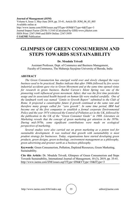 GLIMPSES OF GREEN CONSUMERISM AND STEPS TOWARDS SUSTAINABILITY | PDF