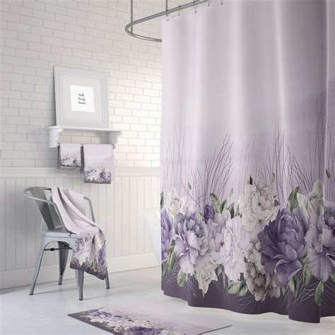 Lavender Floral Shower Curtain Optional Towels And Mat Purple Bathroom