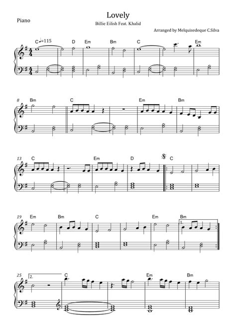 Lovely Sheet Music Billie Eilish Feat Khalid Piano Solo