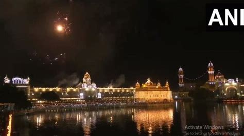 Golden Temple In Amritsar Illuminated And Fireworks Displayed On The Occasion Of Diwali 2022