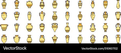 Amphora Icons Set Color Line Royalty Free Vector Image