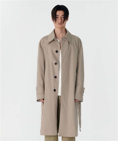 MUSINSA MARTIN PLAN Belted Balmacaan Trench Coat BEIGE