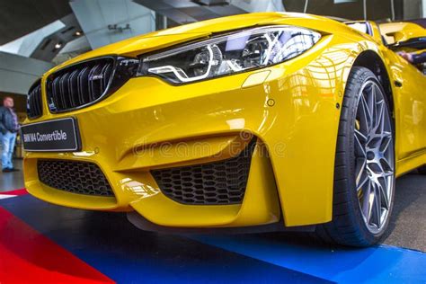 Yellow Luxury Car BMW M4 on Exhibition Center BMW WELT, Front View ...