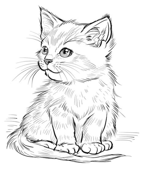 Un dibujo de un gatito sentado en una mesa mirando a la cámara