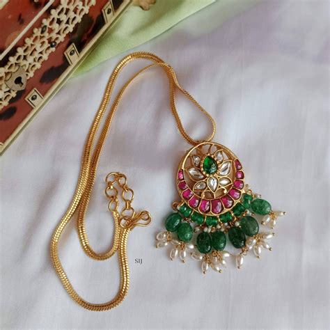 Shimmering Jadau Pendant Chain South India Jewels