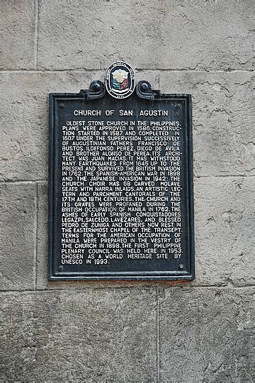 Marker Of San Agustin Church Located In Intramuros Manila Philippines