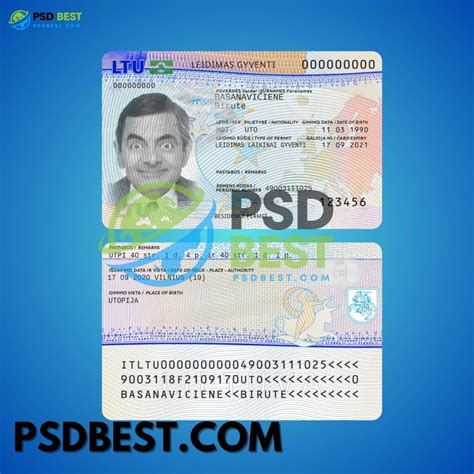 Lithuania Fake Residence Permit Card Template In PSD Format V1 PSD BEST