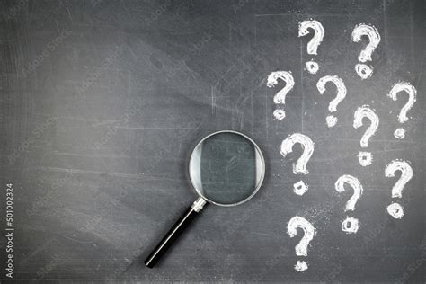 Magnifying Glass And Many Question Marks On The Blackboard Faqs Question Analysis Education