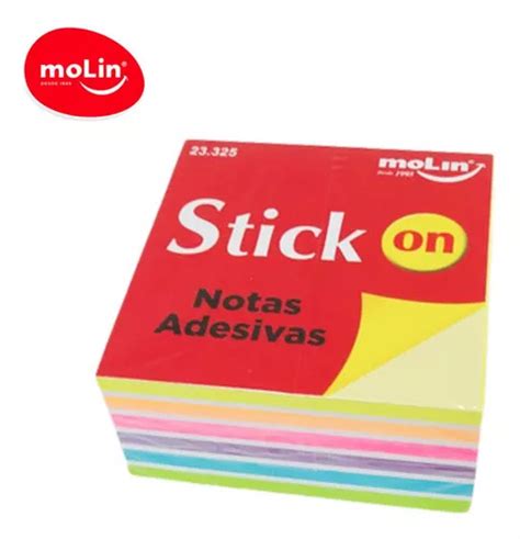 Notas Adesivas Cubo Neon 400 Folhas Bloco 76x76 Molin 2un Frete grátis